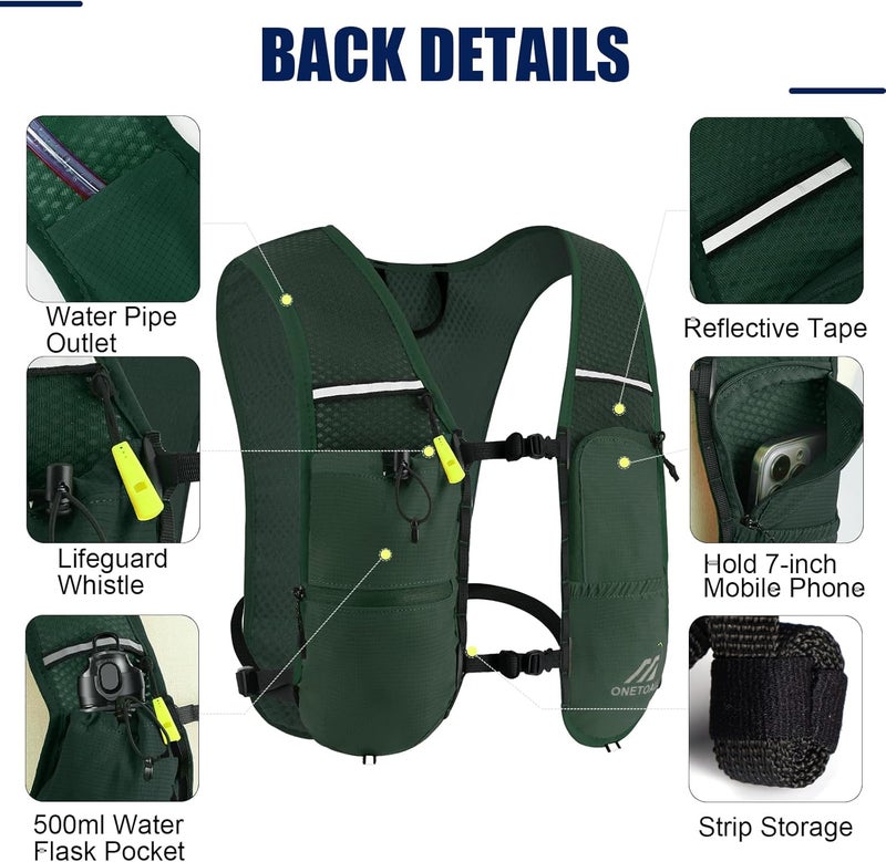 ONETOALL Running Vest for Women & Men, 6L Hydration Backpack with 2L Water Bladder, Lightweight Water Backpack for Trail Running, Marathon, Hiking, Cycling, Jogging, Adjustable Fit - Image 3